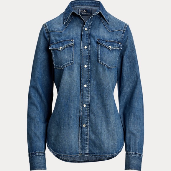 Ralph Lauren Tops - *SOLD* Ralph Lauren Western Shirt XS Dark Wash Denim Pearl Snap Buttons